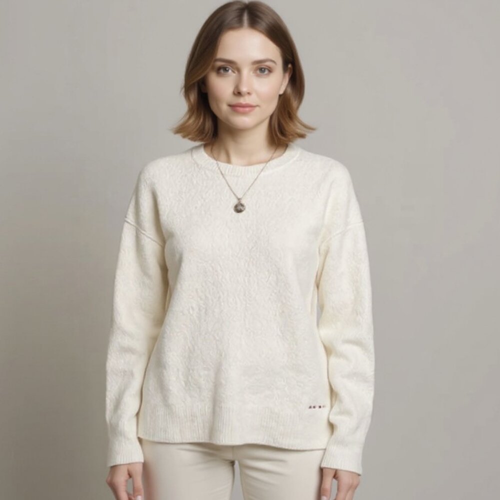 Marni Cream Alpaca Wool Blend Minimalist Crew Neck Sweater Made in Italy Size 38